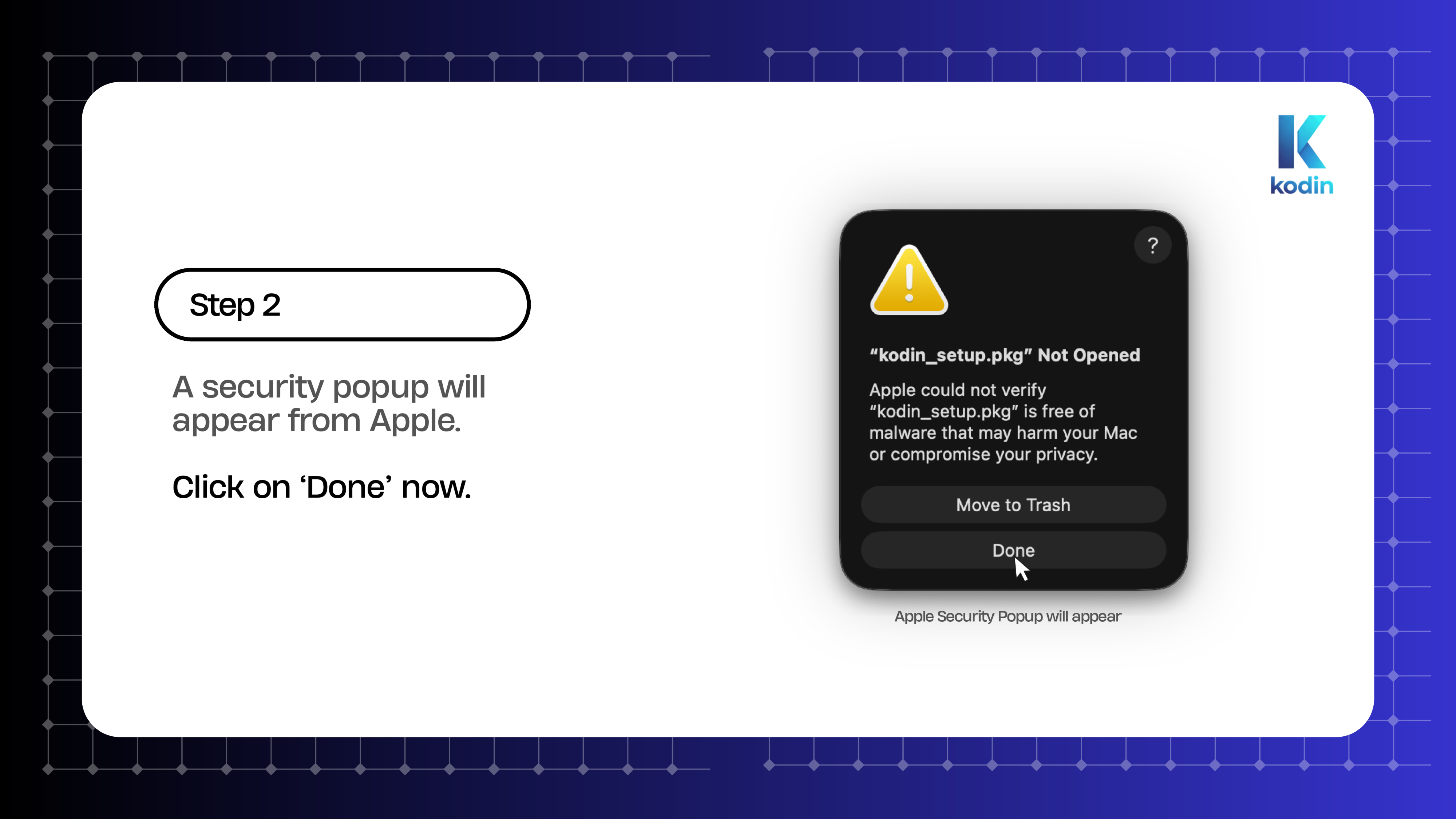 macOS Installation Guide Page 3 - Step 2 Security Popup