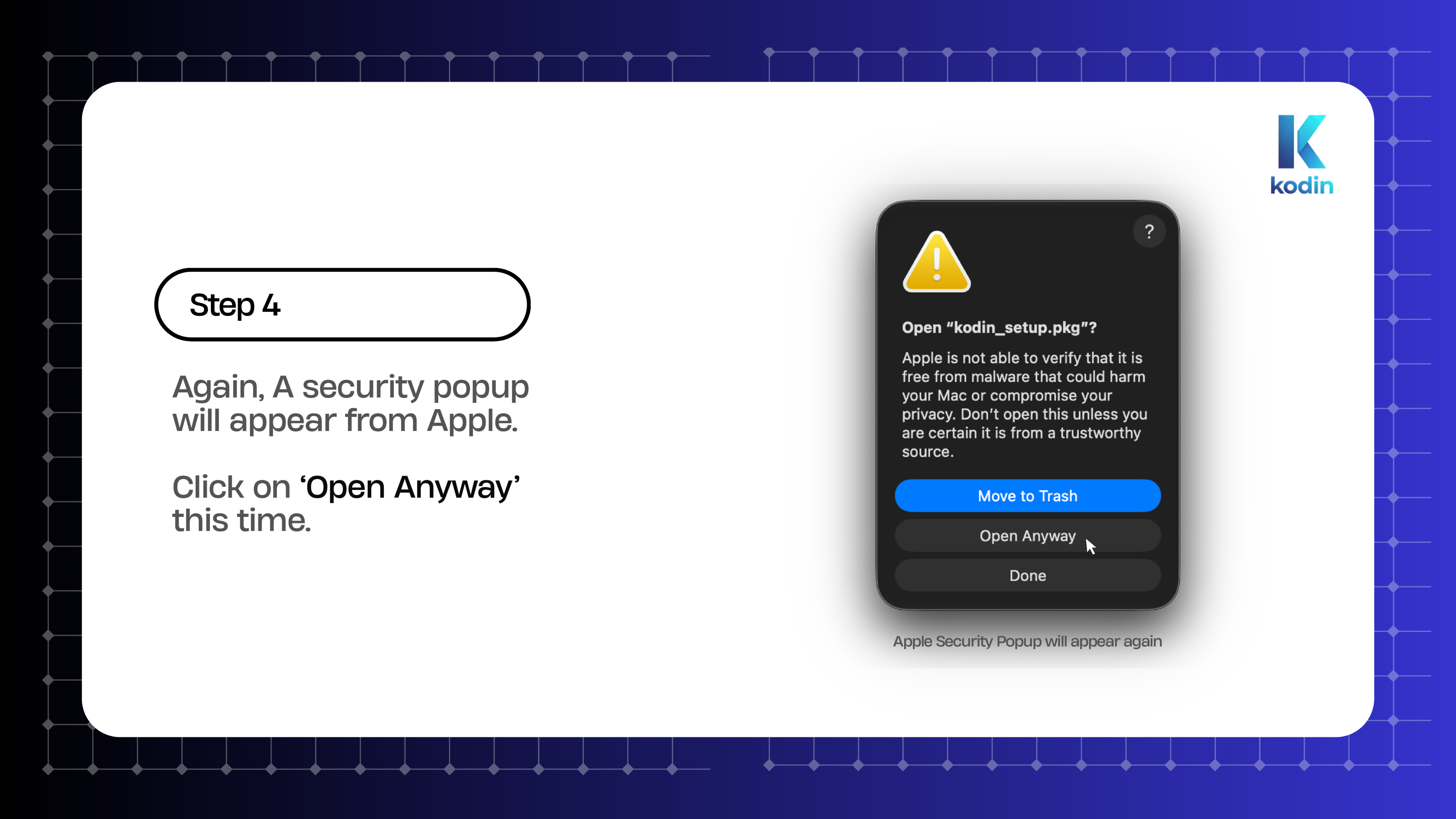 macOS Installation Guide Page 5 - Step 4 Confirm Open Anyway